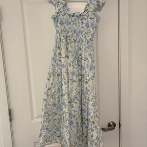 Hill House The Nap Dress in White with Blue & Green Floral Print